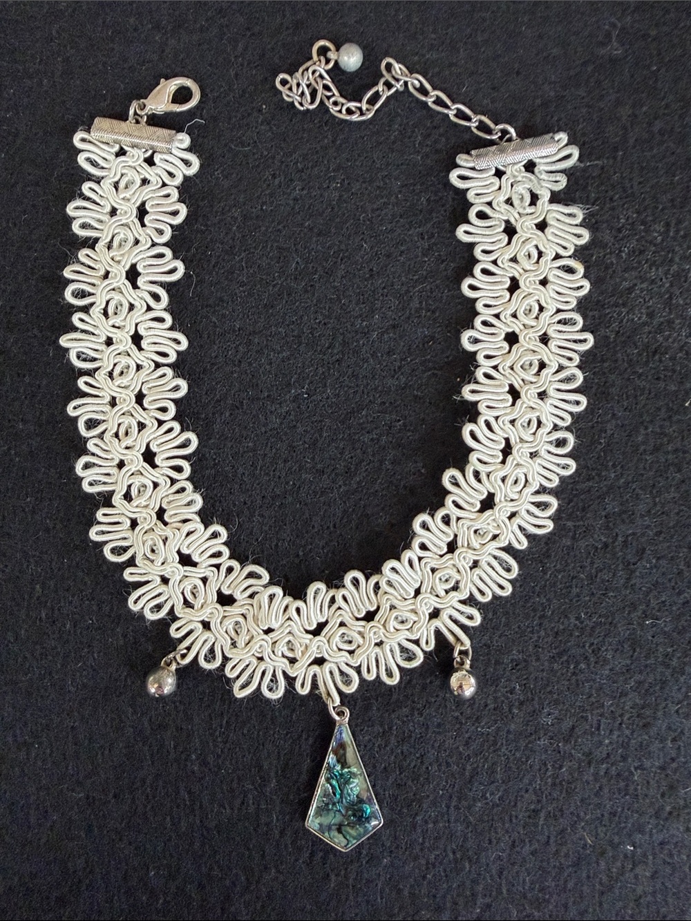 Cream Lace Choker Necklace with Abalone Pendant